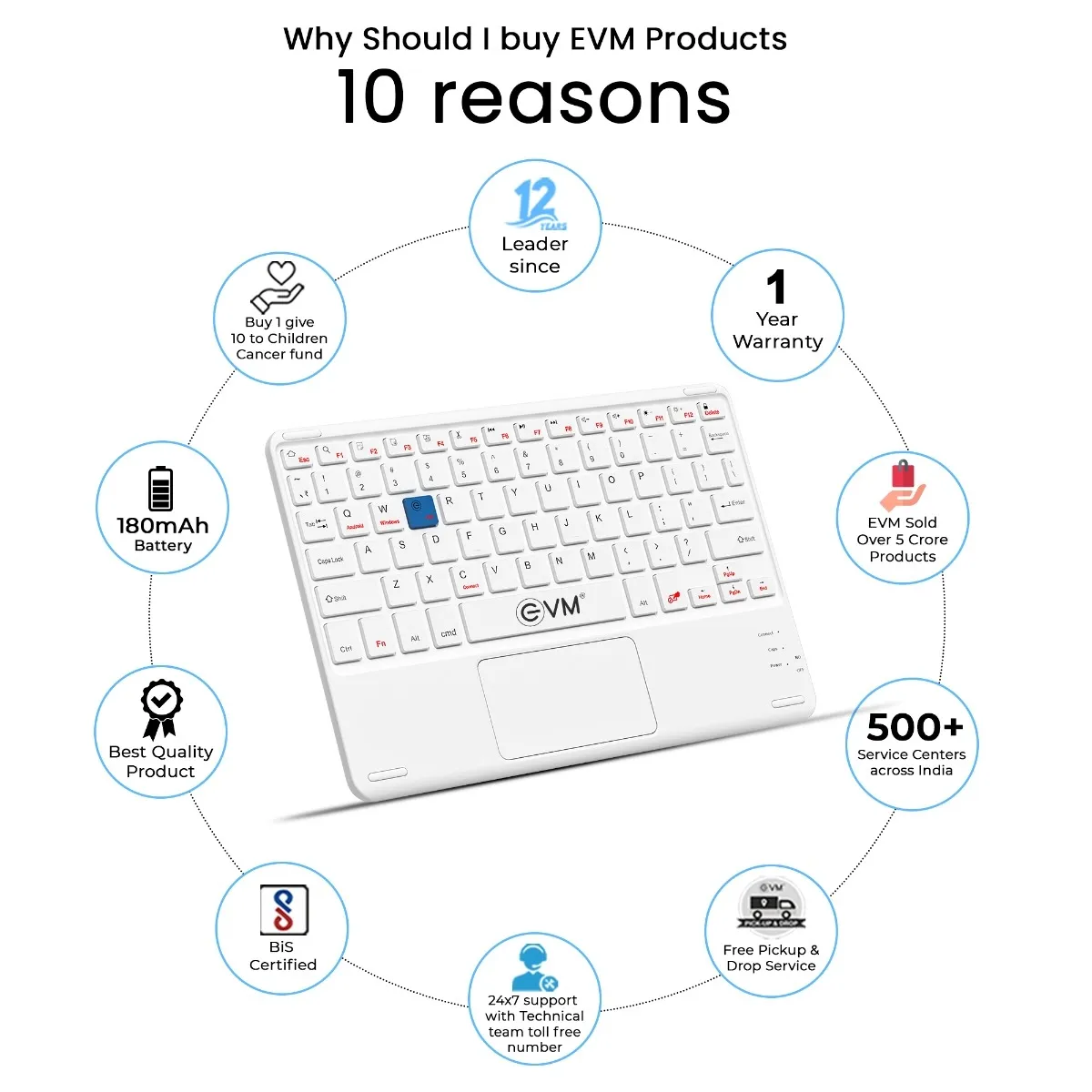 EVM Wireless Bluetooth Keyboard With Touchpad Enair WLK-009-W view 3